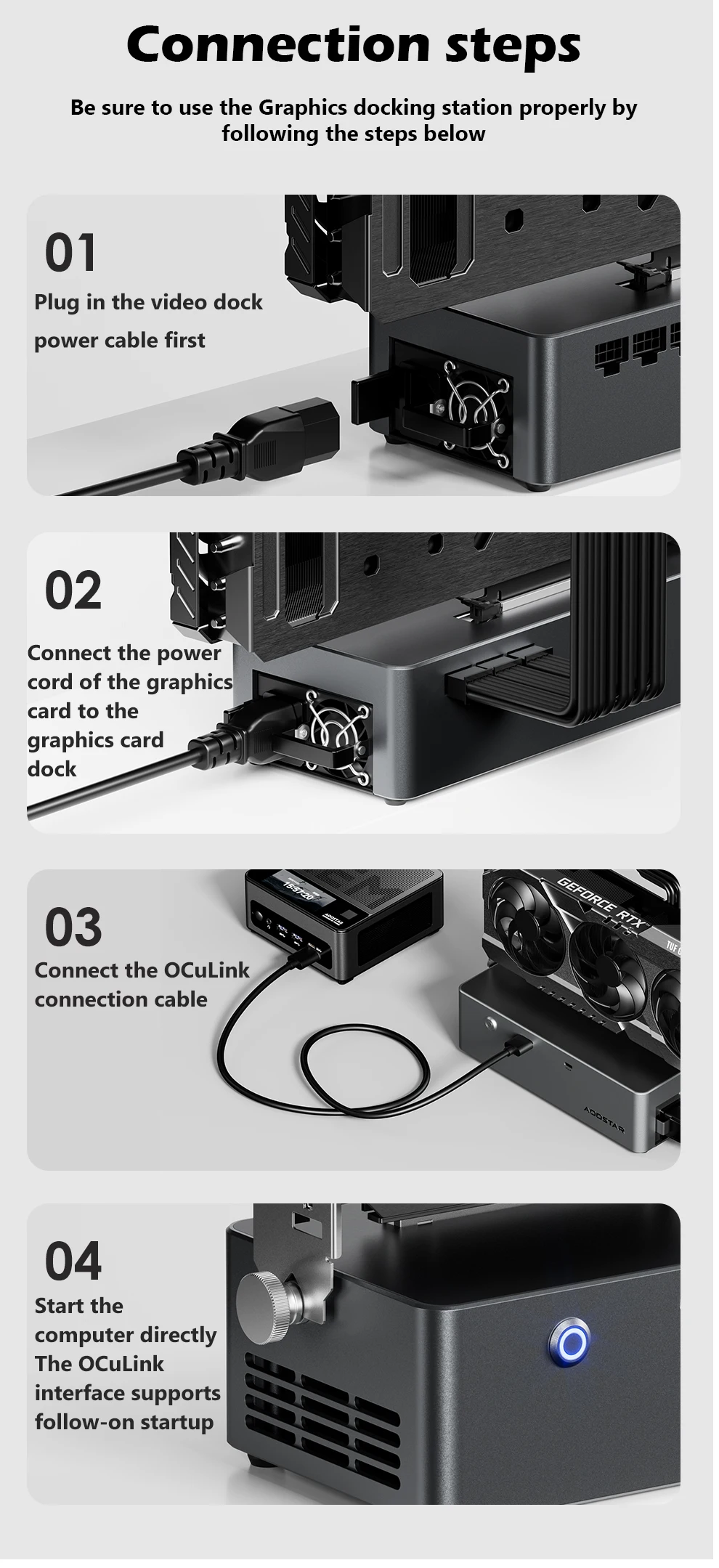 AG01 AG02 EGPU Dock with OCulink/USB4 Port, Built-in 800W Power Supply, Supports TGX Hot-swap, PCIe 4.0 X4
