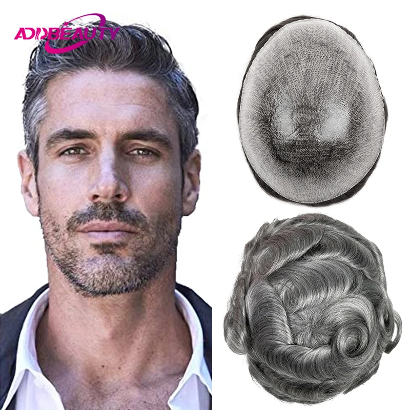 

Addbeauty Capillary Prosthesis Man Thin Skin Human Hair System Full PU 0.12cm Invisible Hairline Knotless Hair Toupee Topper Wig