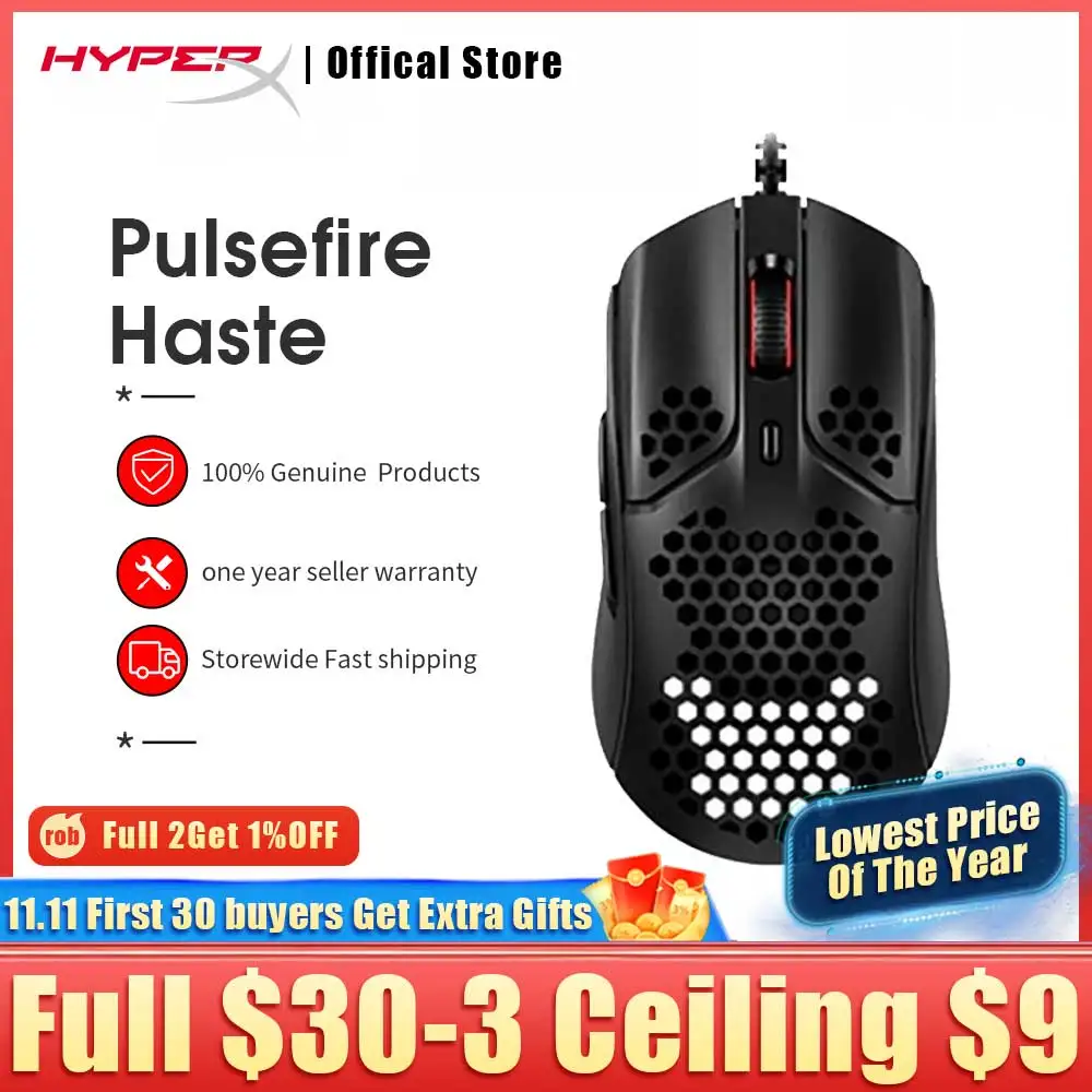 Original HyperX Pulsefire Haste Gaming Mouse RGB 16000 DPI USB Wire Computer Mouse Pixart 3335 sensor for PC, PS4 and Xbox One