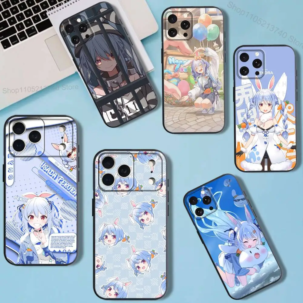 

P-Pekora Hololive UsadaS allover print Phone Case For iPhone 11,12,15,16,17,13,14,Pro,Max,Plus,E,Mini,Air,SE4 Black Soft Cover