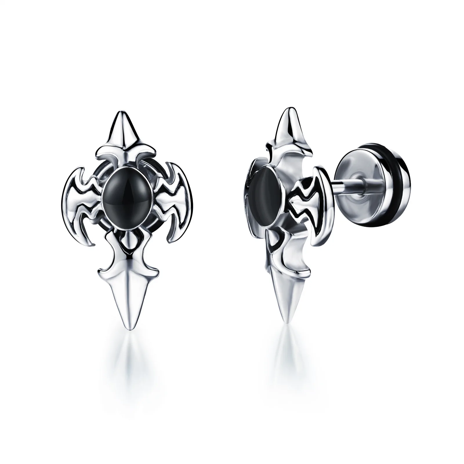 Unisex Stainless Steel Vintage Gothic Punk Cubic Zircon Stud Earrings for Men Women Hypoallergenic Surgical Steel Jewelry Gifts