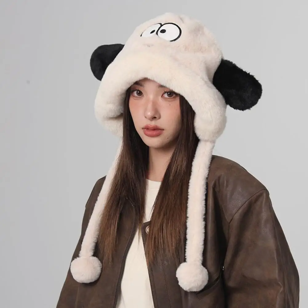 Lovely Big Eyes Dog Ears Women Winter Cap Fluffy Plush Ear Protection Ear Cuf‎f Hat Cold-proof Warm Windproof Hat Outdoor