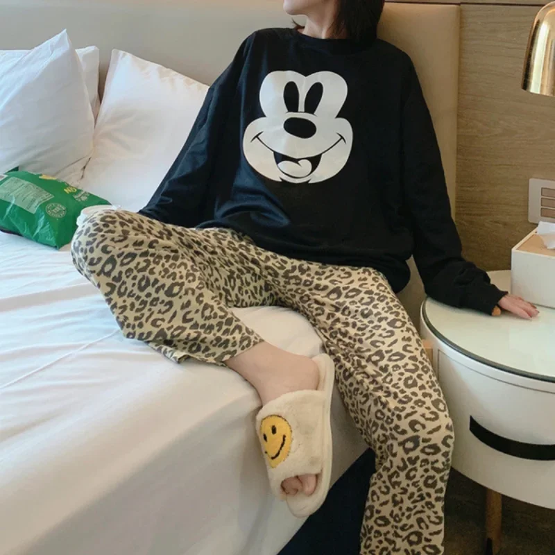 Disney Mickey autumn new pajamas female cartoon cute animation sweet girl pullover loungewear