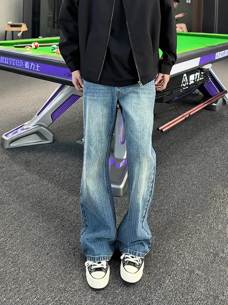 

Retro Blue Bamboo Knot Pattern Bell Bot Denim Jeans High Waist Straight Leg High Street Sle Autumn American Teenage Jeans