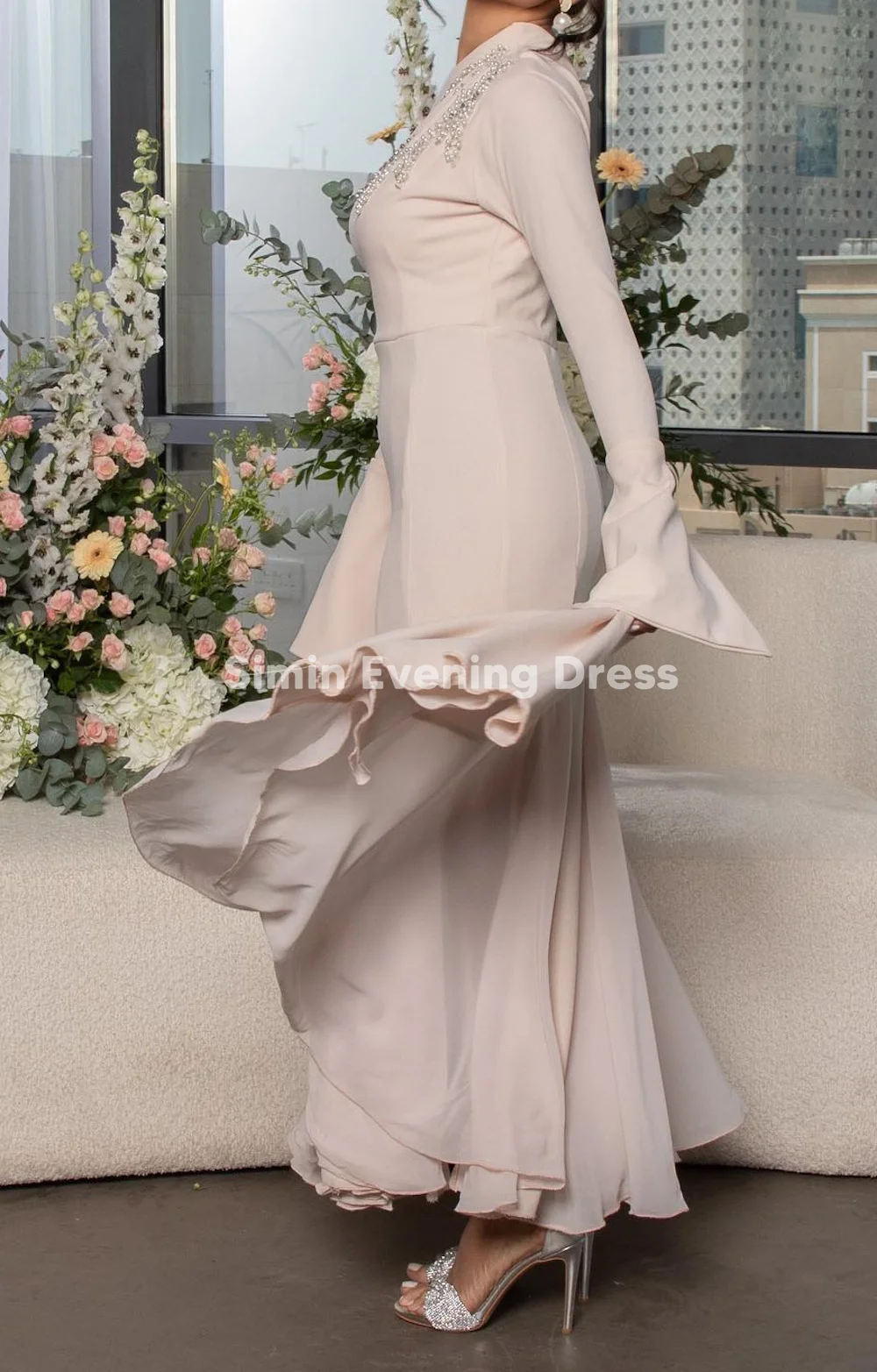 فساتين سهرة فاخرة من Simin بكتف واحد مطرز بحورية البحر بطول الكاحل في دبي بأكمام طويلة فستان أنيق 2025