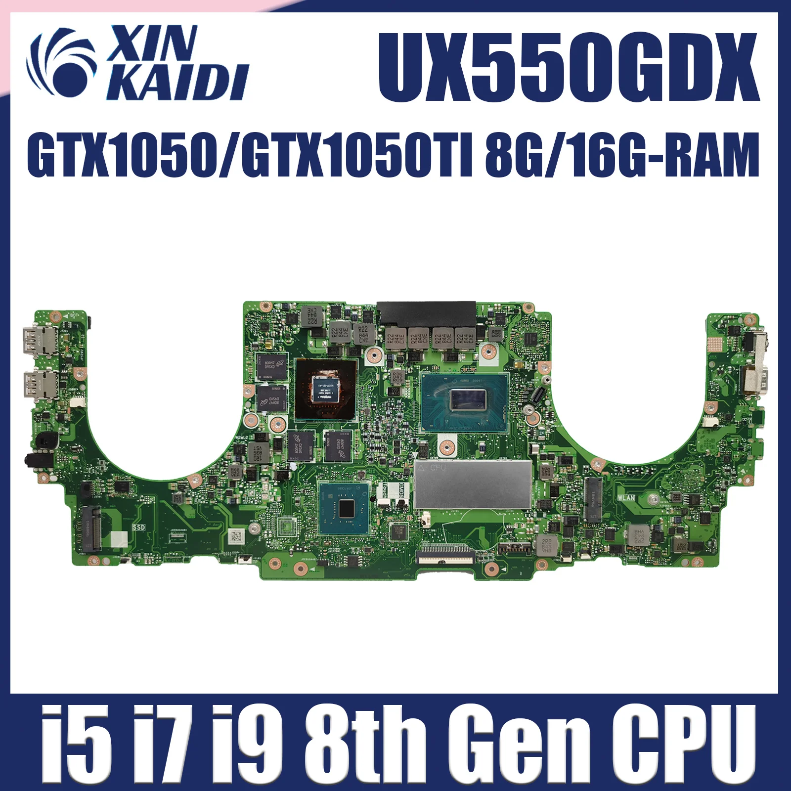 UX550GD Mainboard For Asus UX550GDX UX550GE UX550G UX550GEX Laptop Motherboard i5 i7 i9 CPU 8G 16G-RAM GTX1050 GTX1050TI-V4G