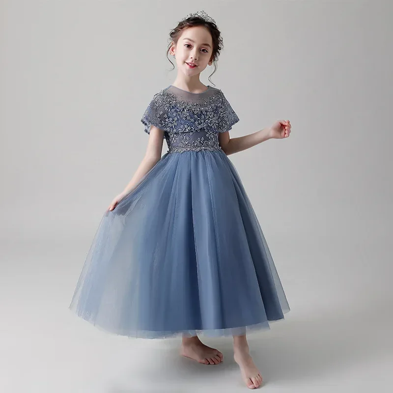 2024 primavera New Flower Girl Fluffy garze pianoforte alla moda per bambini Little Girl Walk Performance Dress