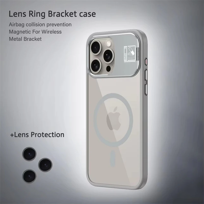 

Magnetic Stand Phone Case For iPhone 13 14 15 Pro Max Plus Lens Film Protection Aluminum Holder Cover For iPhone 15 13 14 Promax