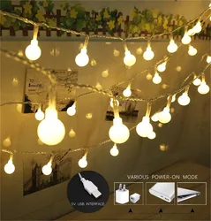 2M 5M 10M USB 5V Globe Ball Waterproof LED String Lights Christmas Holiday Wedding Festival Room Decoration Garland Fairy Luces