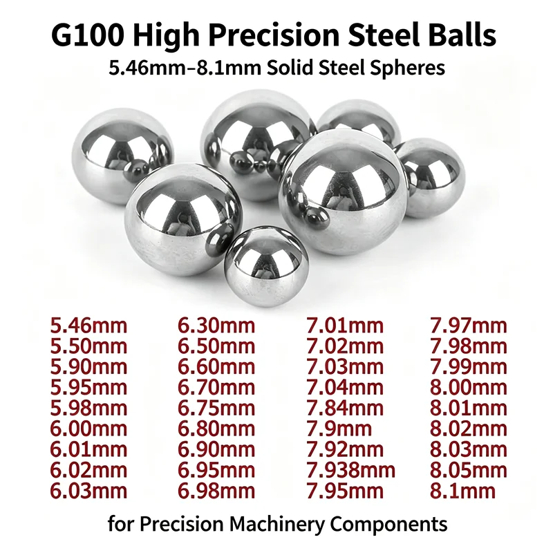 G100 Grade High Precision Bearing Steel Balls 5.46mm-8.1mm Solid Steel Spheres For Precision Machinery Components