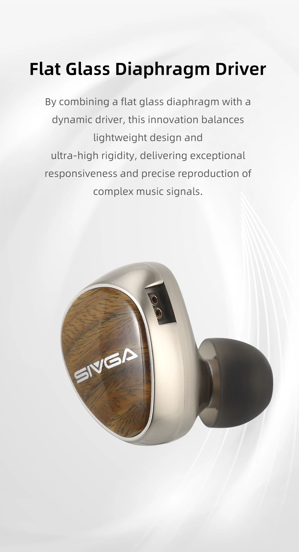 SIVGA Que UTG Flat Glass Diaphragm Dynamic Driver High-Fidelity In-Ear-Kopfhörer mit Kabel, grünes Sandelholz, mit abnehmbarem Kabel – Detail 3