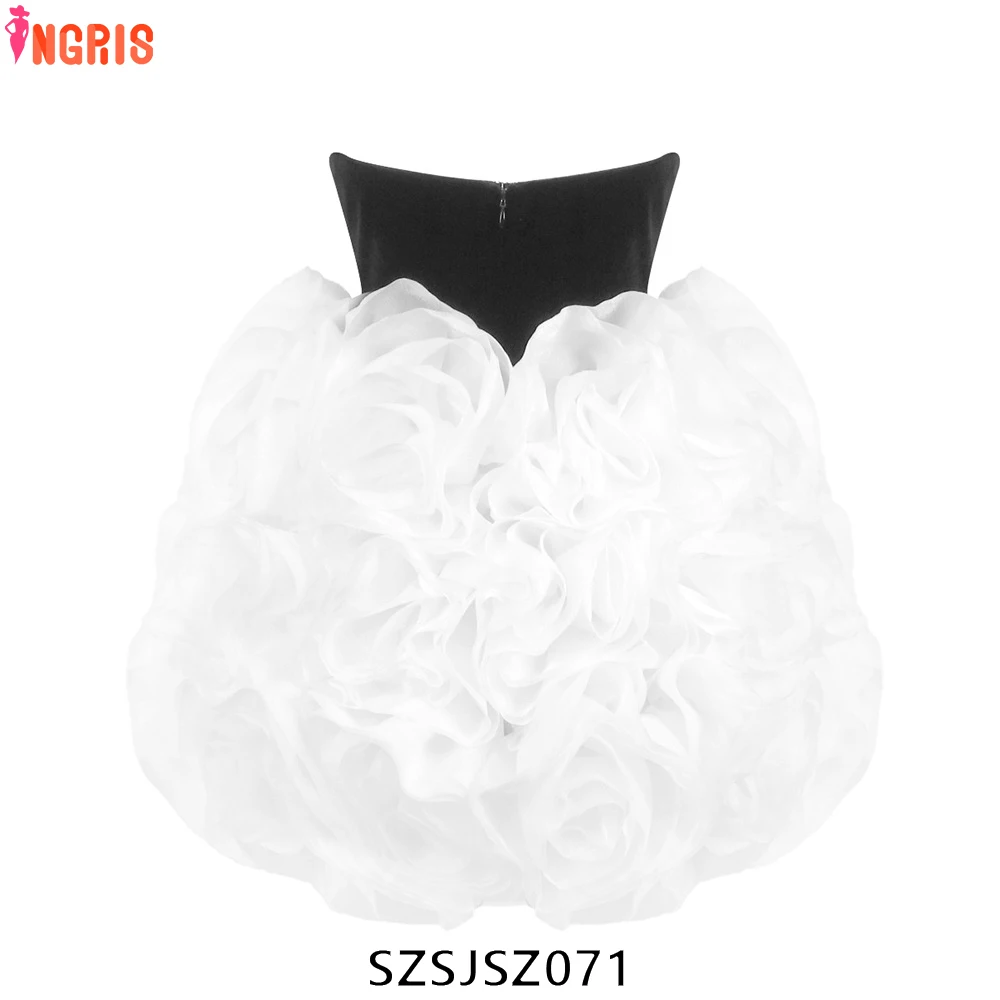 2025 ファッション新チュチュスカート 3D フラワースリムベルベットハイウエストソリッドカラー社交パーティーショートイブニングドレス-SZSJSZ071