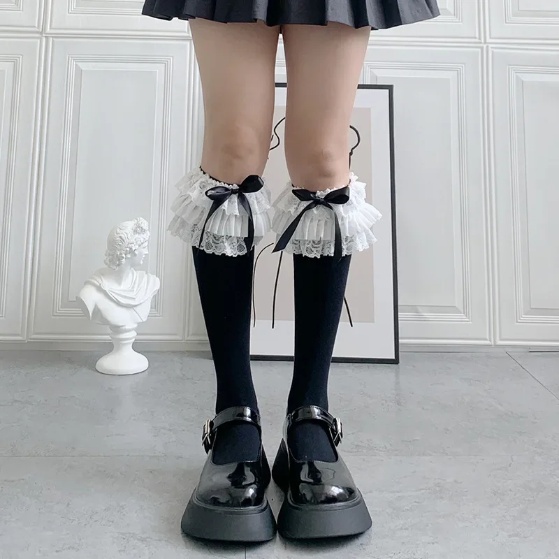 Lolita Nylon Spitze Kniestrümpfe Fee Maid Schleife Knoten Baumwollstrümpfe Cartoon süße Mädchen Prinzessin