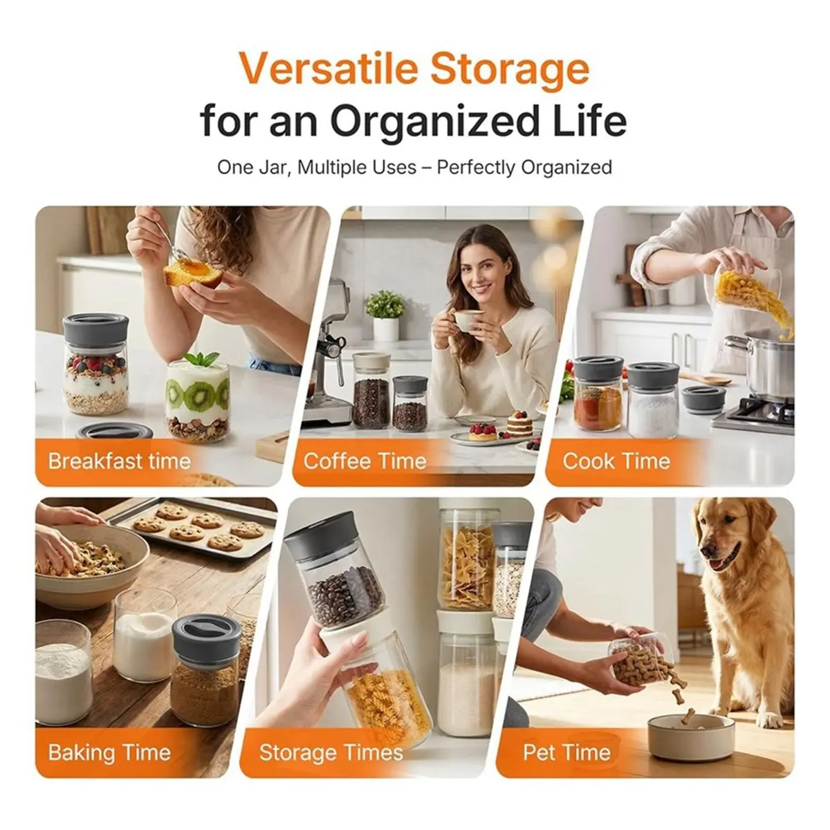newA10R Airtight Coffee Bean Storage Container with Silicone Ring, Twist Seal Glass Storage Jars with Lids, 500ml/17oz Wide