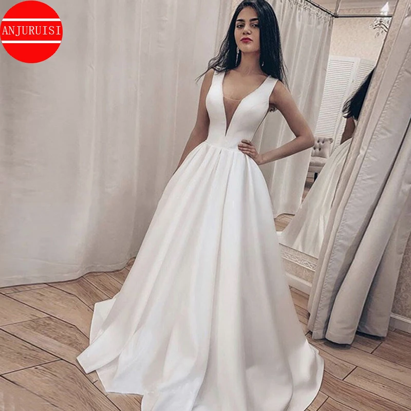 

Soft Satin A Line Wedding Dresses For Women 2023 Bride Gown Sexy Lace Up Simple Vestidos De Novia Suknia Ślubna Robe Mariage