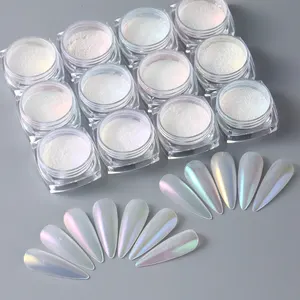 12pcs Putri Duyung Cermin Gemerlapan Chrome Pigmen Kuku Glitter Bubuk Aurora Laser DIP Debu Manikur Hologram Dekorasi Kuku 8 bubuk celup kuku penjualan terbaik - №