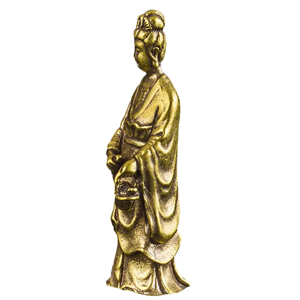 

1Pc Artistic Brass Avalokitesvara Statue Home Adornment Feng Shui Wealth Attraction Small Desktop Decor