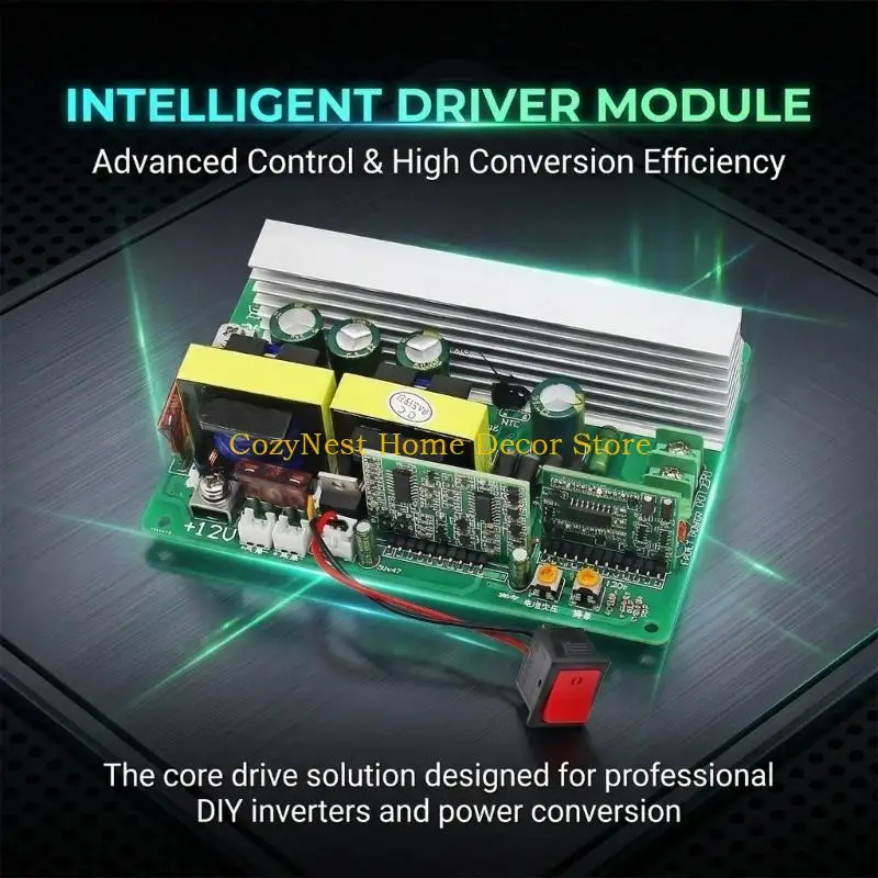 92MF Adjustable 110V-220V Output Driver Board 12V Input 600W 50Hz with Large Aluminum Heat Sink for Workshop Review, Repair