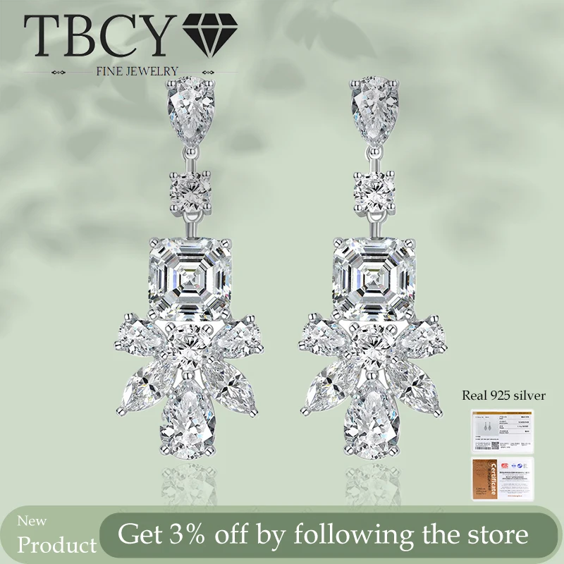 

TBCYD 4CT Asscher Cut High Carbon Diamond 100% 925 Silver Tassel Drop Earrings for Women Vintage Plated 18k Wedding Jewelry Gift