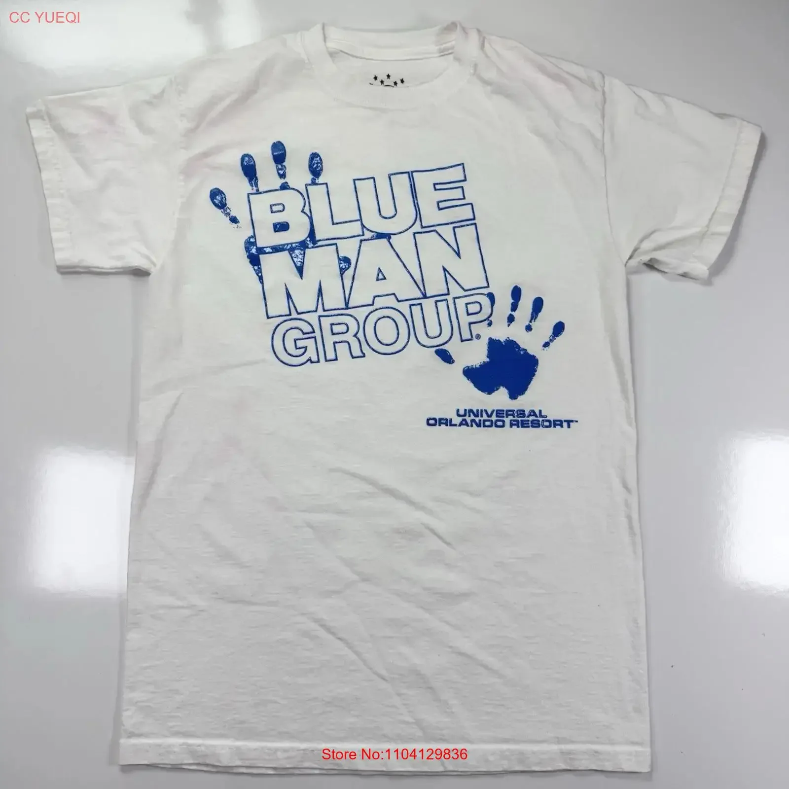 Camiseta Vintage Blue Man Group Universal Orlando, blanca, pequeña, con pequeños defectos, estilo vintage, gráfico lavado, ropa de calle, unisex, elegante