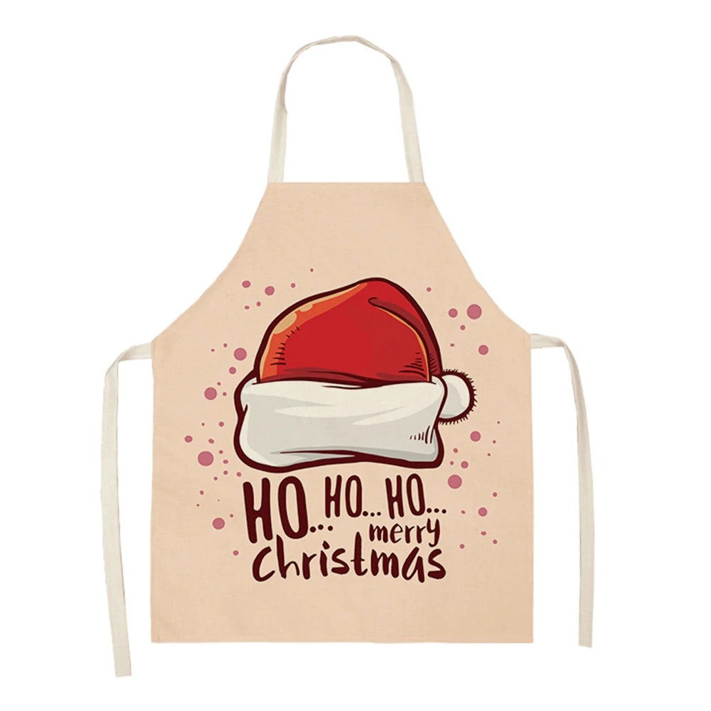 Linen Santa Kitchen Apron Christmas Snowman Unisex Dinner Party Cooking Bib  Tree  Cleaning