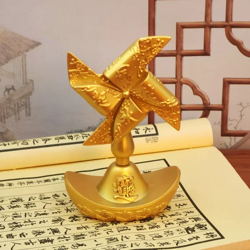 Sand Gold Ingot Wind and Water Windmill Ornament Furniture Living Room Chinese Housewarming New Home Opening Gift