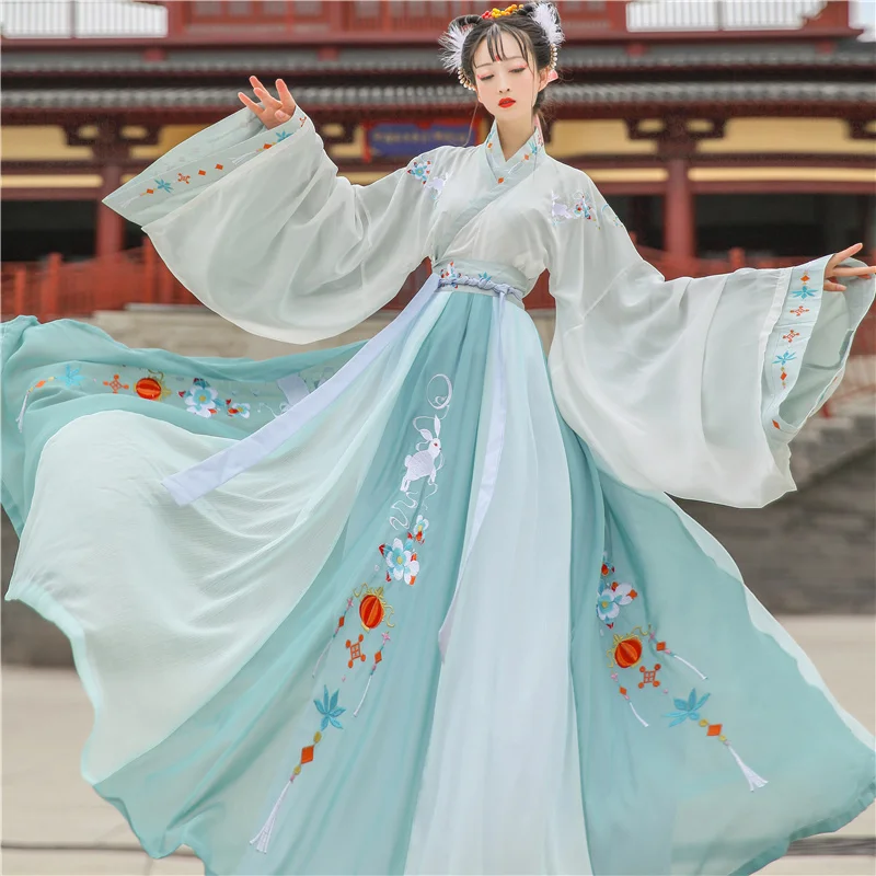 

NT34 Original Hanfu Women's Chinese Style Waist-Length Cross-Collar Skirt Super Fairy Costof Summer Full Set y24