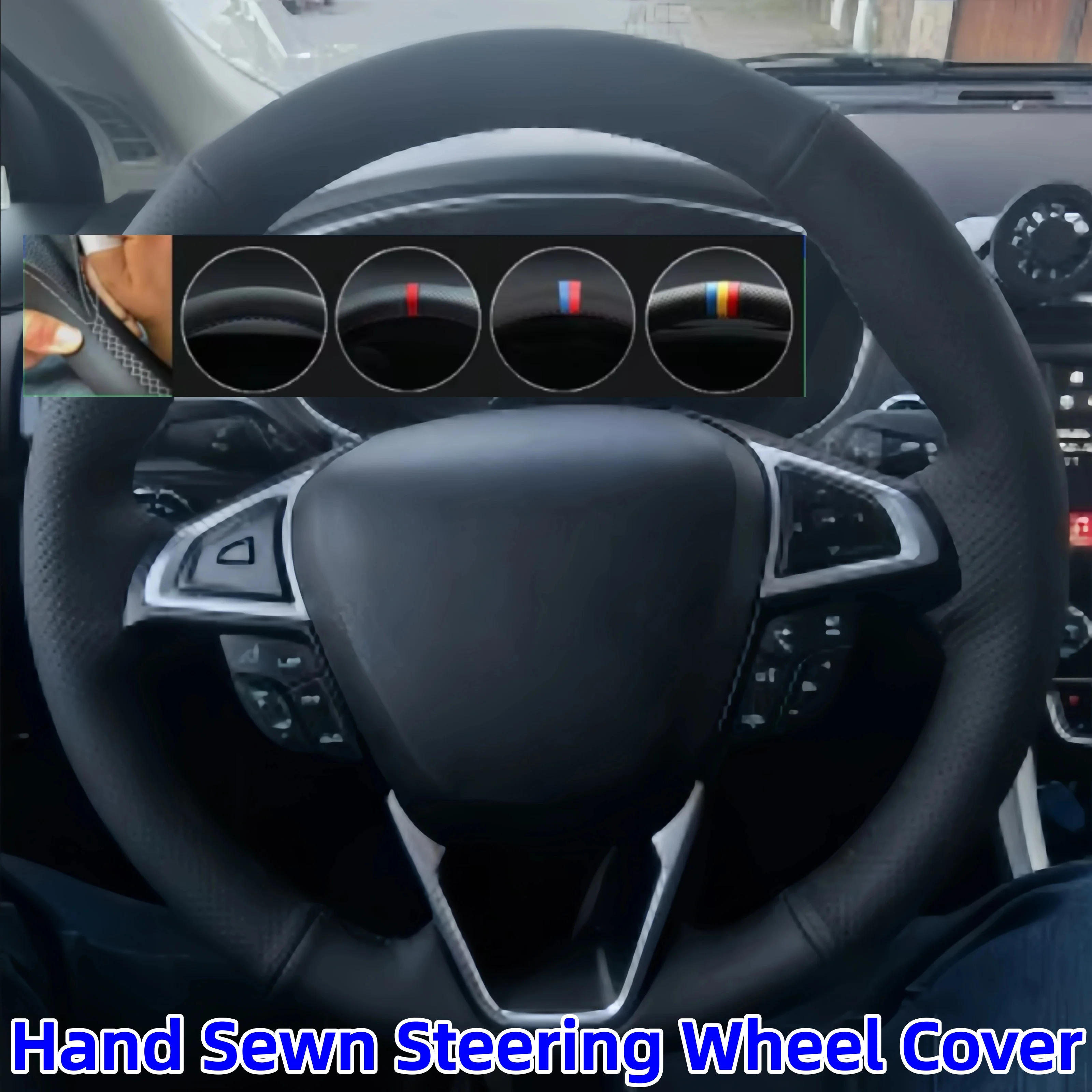 

For Ford Mondeo Fusion 2013-2019 EDGE 2015-2019 Customize DIY Black Microfiber Leather Car Steering Wheel Cover Hand-stitched