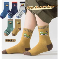 5 Pairs Baby Socks Spring Socks Cute Truck Car Pattern Socks Boys Calf Socks Kids Winter Cotton Socks