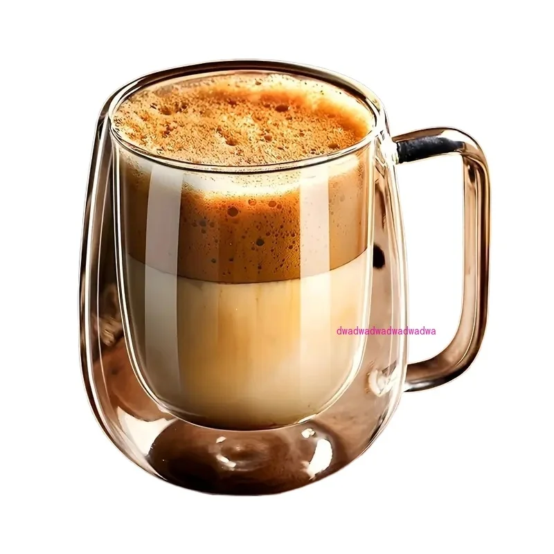 

High borosilicate double-layer high temperature resistant glass with handle coffee making tea milk cup