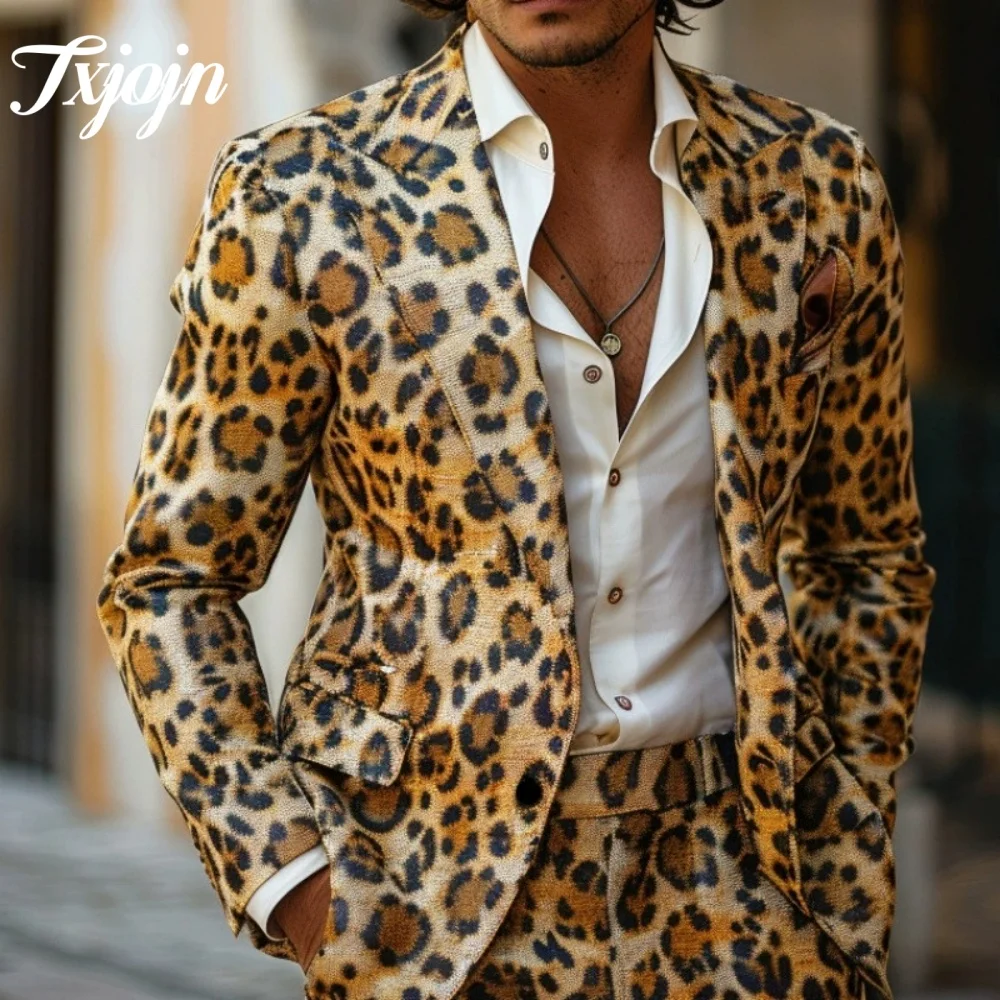 Elegant 3D Printed Men Suit Set 2PCS Formal Notched Lapel Suit Wear Classic single-breasted Performance Suit blazer masculino