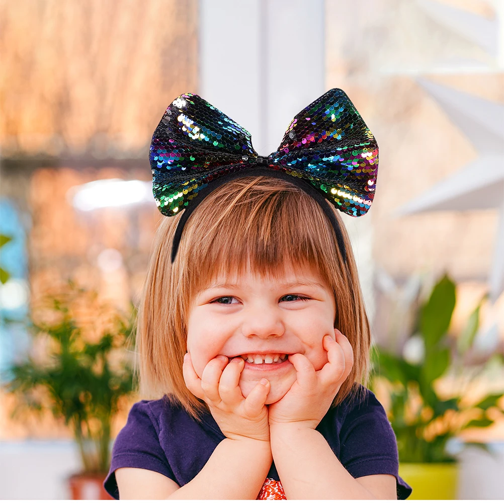 

2Pcs Sequins Bow Headb s Elastic Hair Accessories for Girls Kids Party Carnival Festive Wear Lightweight Comfortable