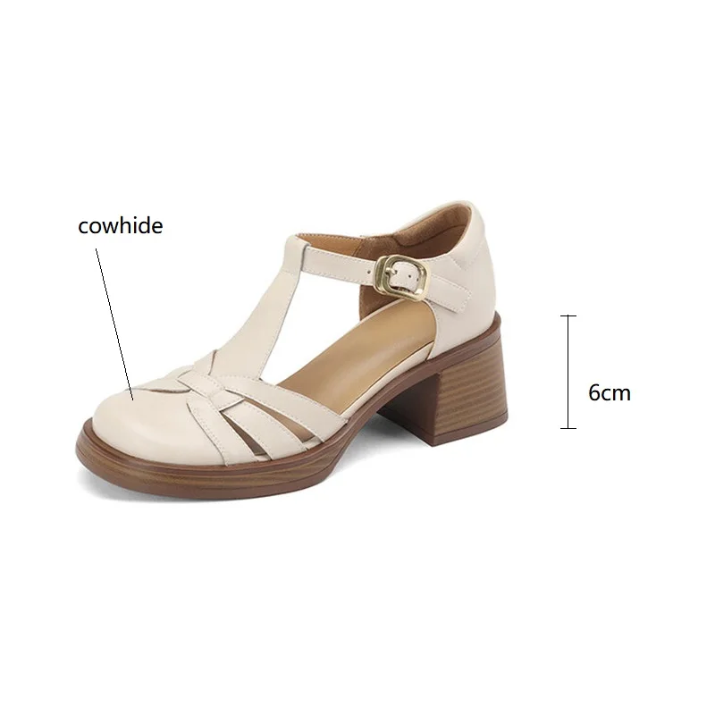 2023 Summer Sandals Cow Leather Cover Toe Roman Sandals Casual Buckle Strap Summer Shoes GLADIATOR Thick Heel Women High Heels