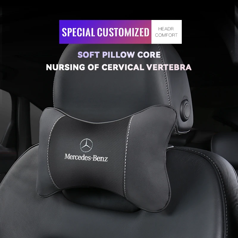 1Pcs Car Seat Headrest Auto Logo Neck Pillow For Mercedes Benz AMG Smart W205 C300 W203 W206 W108 W124 W126 W140 W168 W169 W176