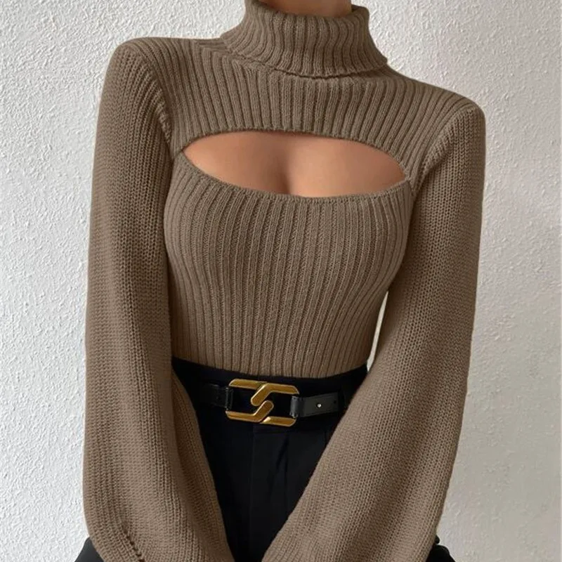 Single Long Sleeve Sweater with Regular Fit Sexy Streetwear Women Sweater Medium Weight Striped Pattern Standard Length Winter
