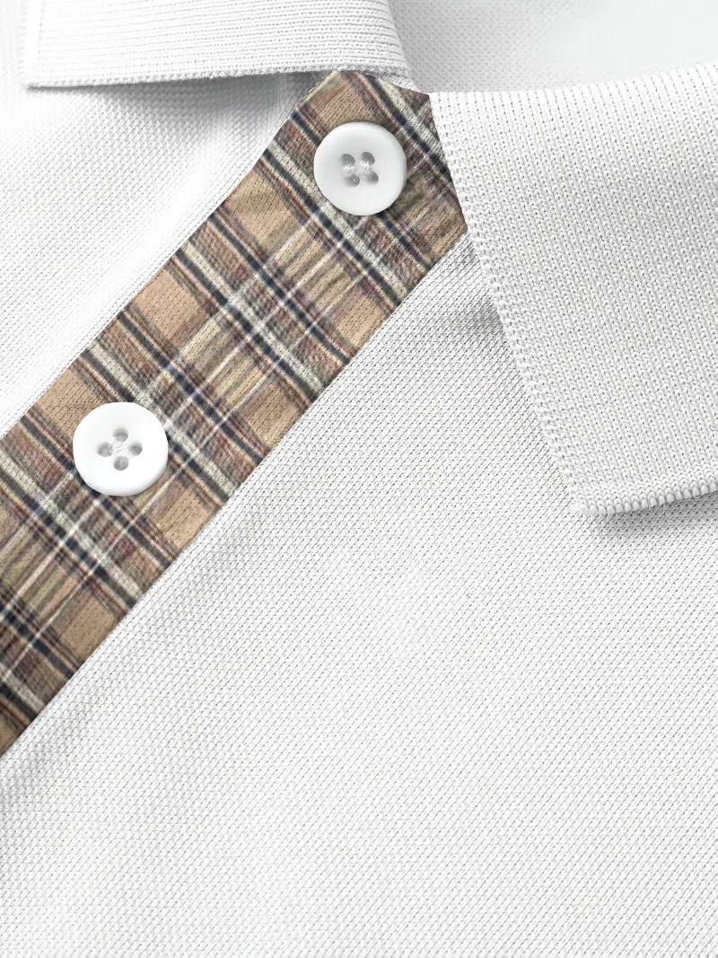 Summer Beach Check Suit, men's Color-Blocked Check POLO shirt Top, Printed Check Shorts for Casual Daily Outings