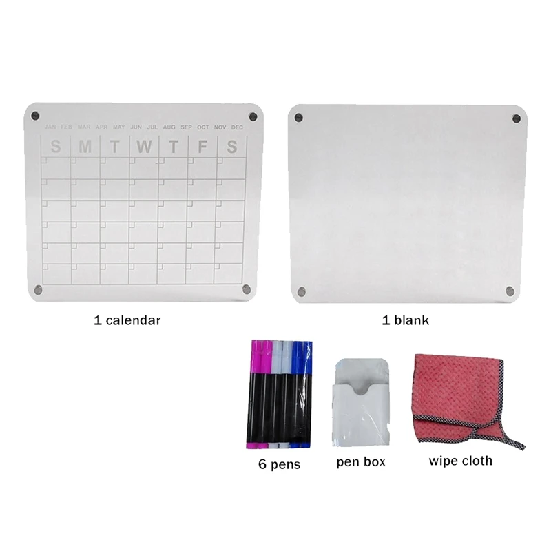 2Piece Magnetic Wet Wipe Erase Board For Fridge Calendar For Refrigerator Note Board Eraser Reusable Acrylic Clear 40X30cm