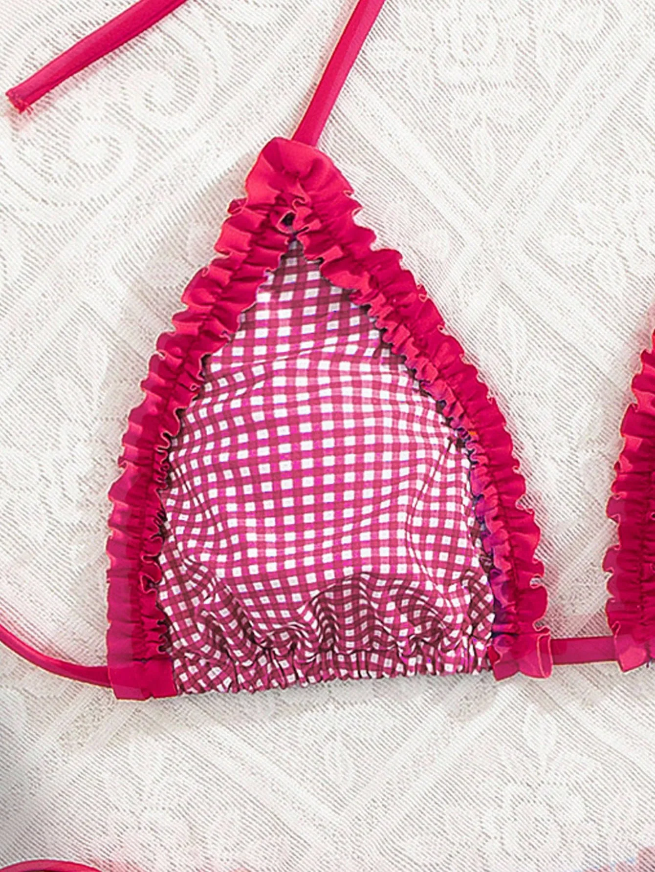 sexy rose red plaid ruffles bikinis sets two pieces halter back tie thong swimsuit bathing suit swimwear trikini biquini tankini