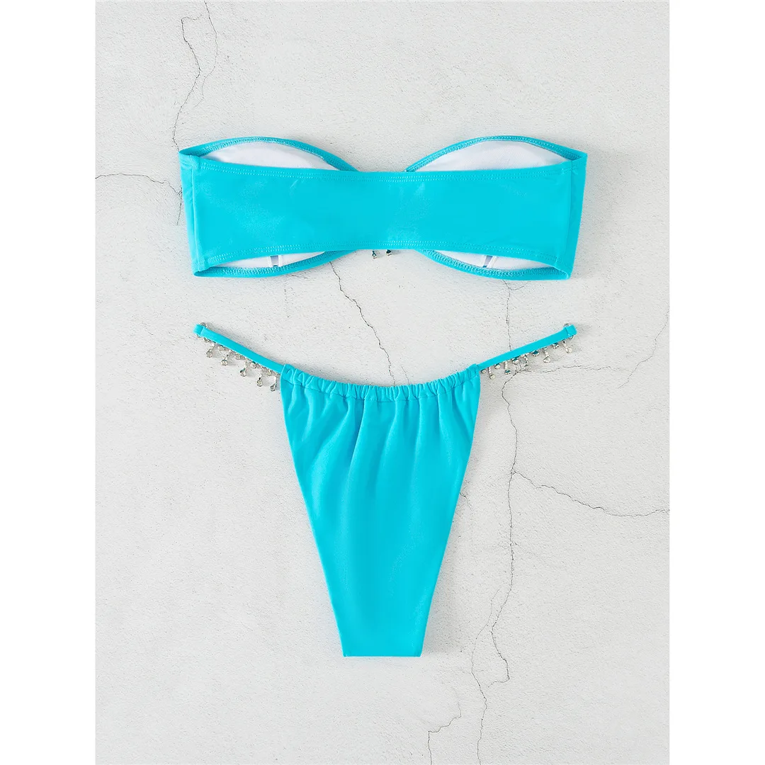 2026 Neuer Sexy Strass-Bandeau-Tanga-Bikini Damen-Bademode Zweiteiliger Bikini-Set Badeanzug Schwimmanzug V3981 – Detail 11
