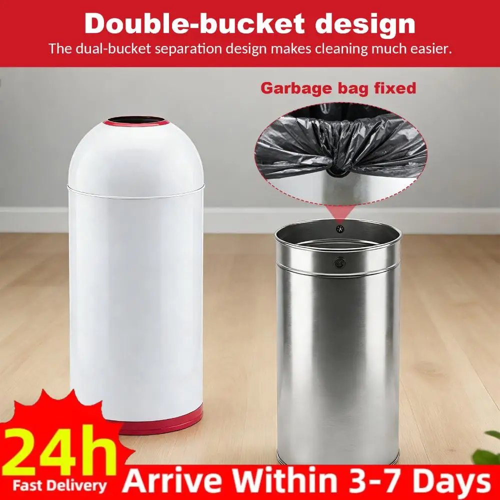 

58L Cylindrical Trash Can with Removable Inner Bucket Large Waste Container for Shopping Mall Elevator Gate Airport Commercial