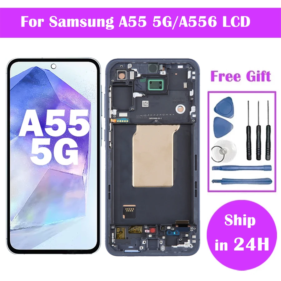 100% Test For Samsung Galaxy A55 5G Display SM-A556B SM-A556V LCD Screen With Touch Screen Digitizer Full Assembly with Frame