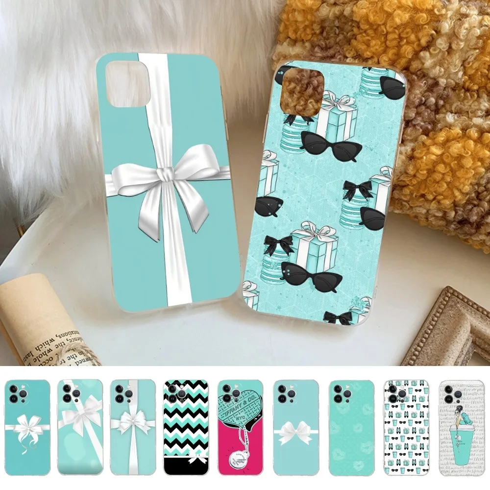 

Blue T-Tiffany Phone Case For iPhone 16 15 14 13 12 Mini 11 Pro XS Max X XR SE 6 7 8 Plus Soft Silicone Cover