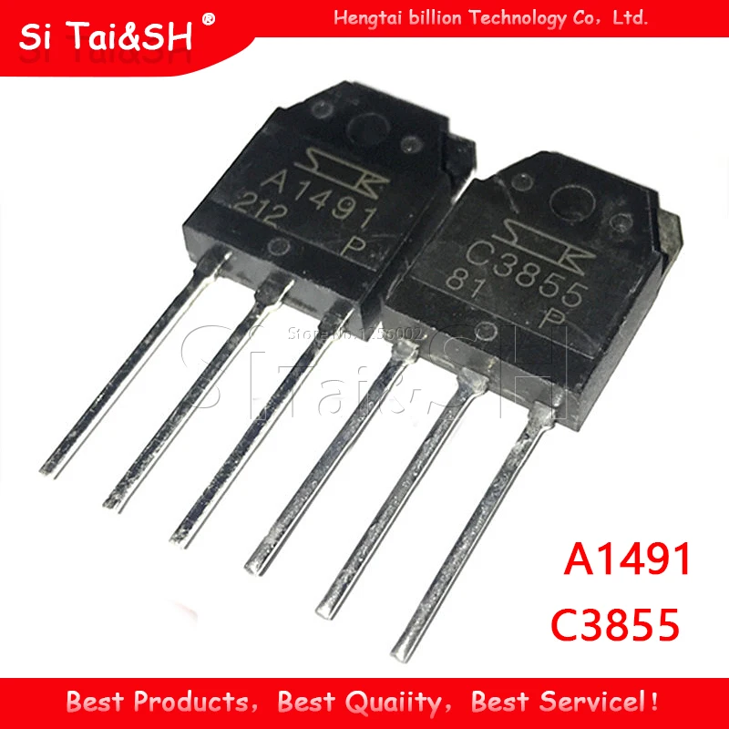 2PCS  A1491 C3855 (1PCS=2SA1491  1PCS=2SC3855) PNP TO-3P 200V 10A  integrated circuit