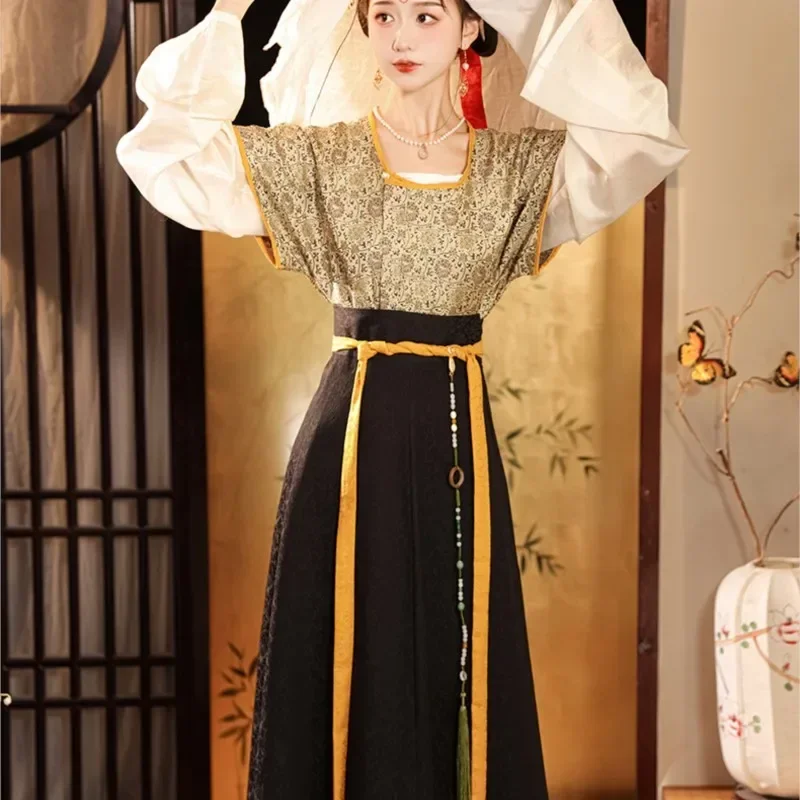 ชุด Hanfu Tangzi จีนจีนจีนดั้งเดิมรอบคอยาวเอว Hanfu 3ชิ้น