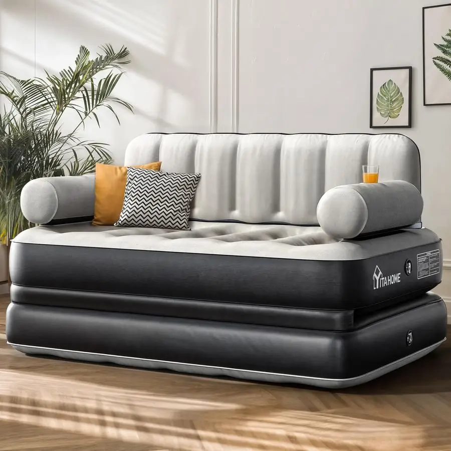 Queen-Size-Luftsofa-Matratze mit Kopfteil und Pumpe, aufblasbares Bett für das Wohnzimmer zu Hause, 79 x 60 x 25 erweitern