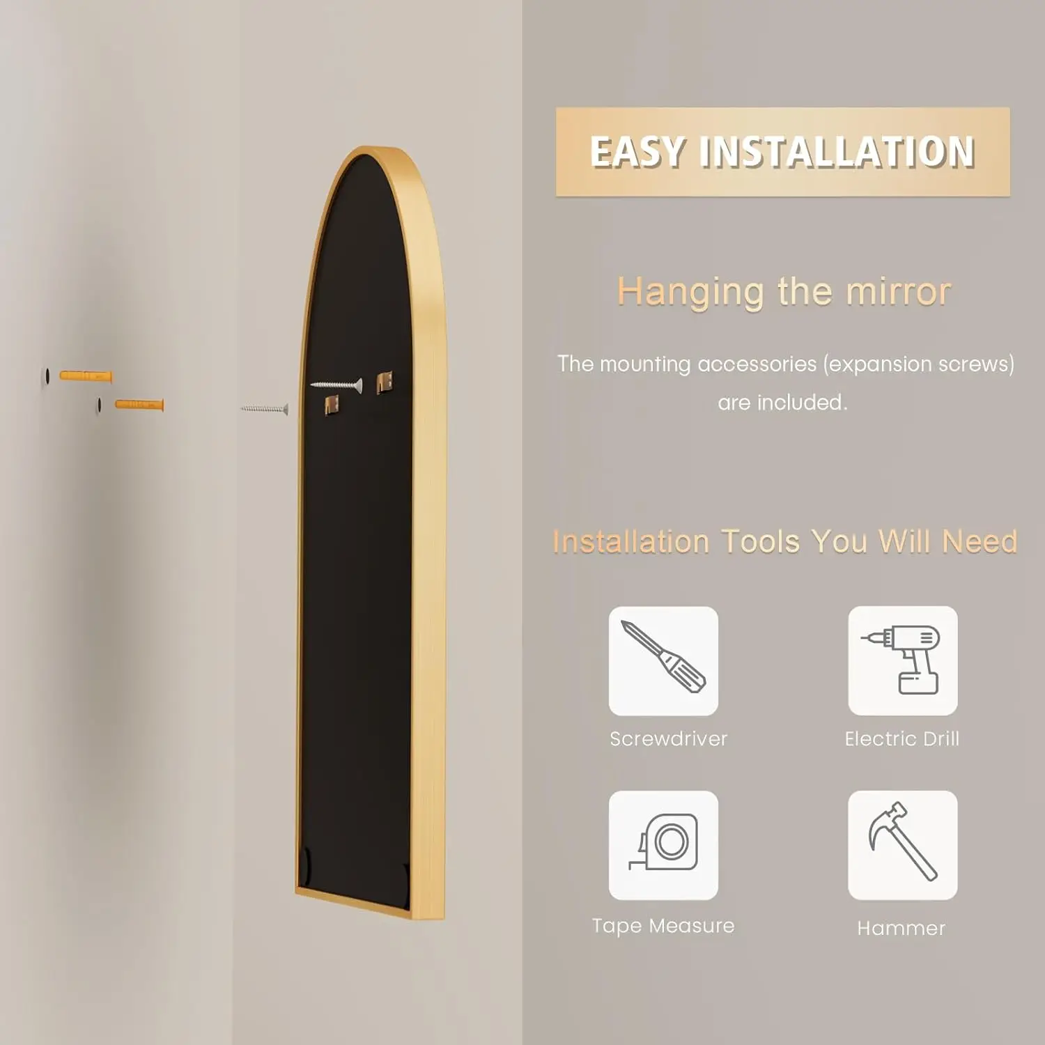 مرآة حمام بإطار معدني للجدار، مرآة زينة للحمام، مرآة مستطيلة كبيرة/قوسية، مضادة للصدأ، زجاج مقسى #4