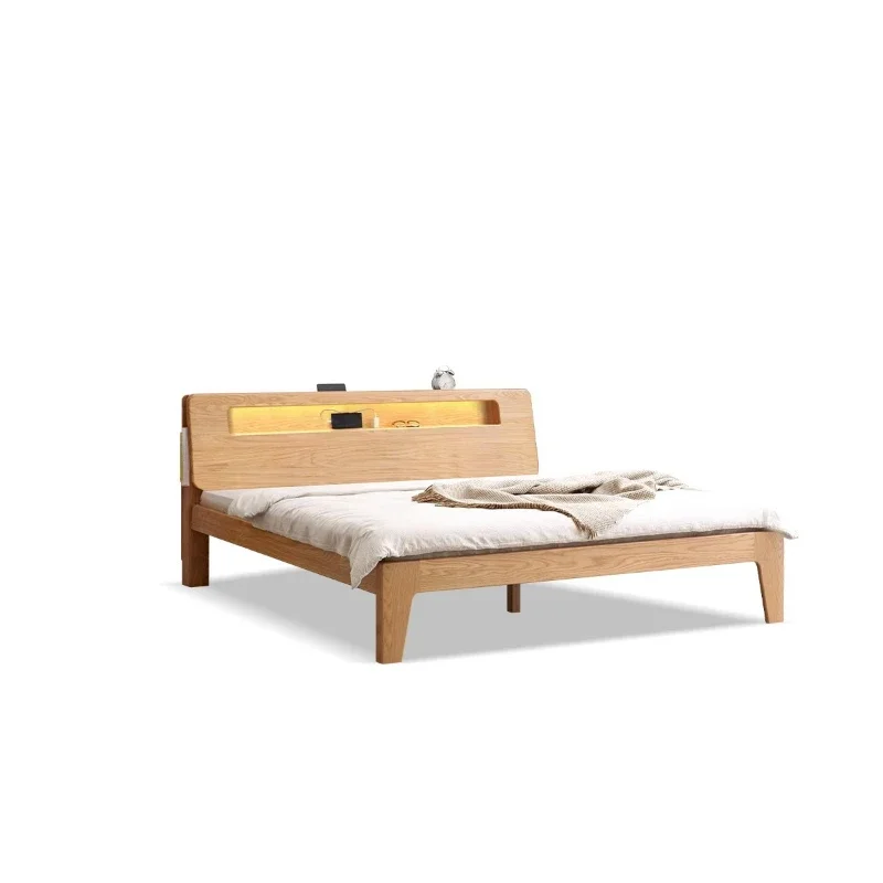 

Solid wood luminous 1.8 oak Nordic bed, modern simple 1.5 meters master bedroom double bed furniture