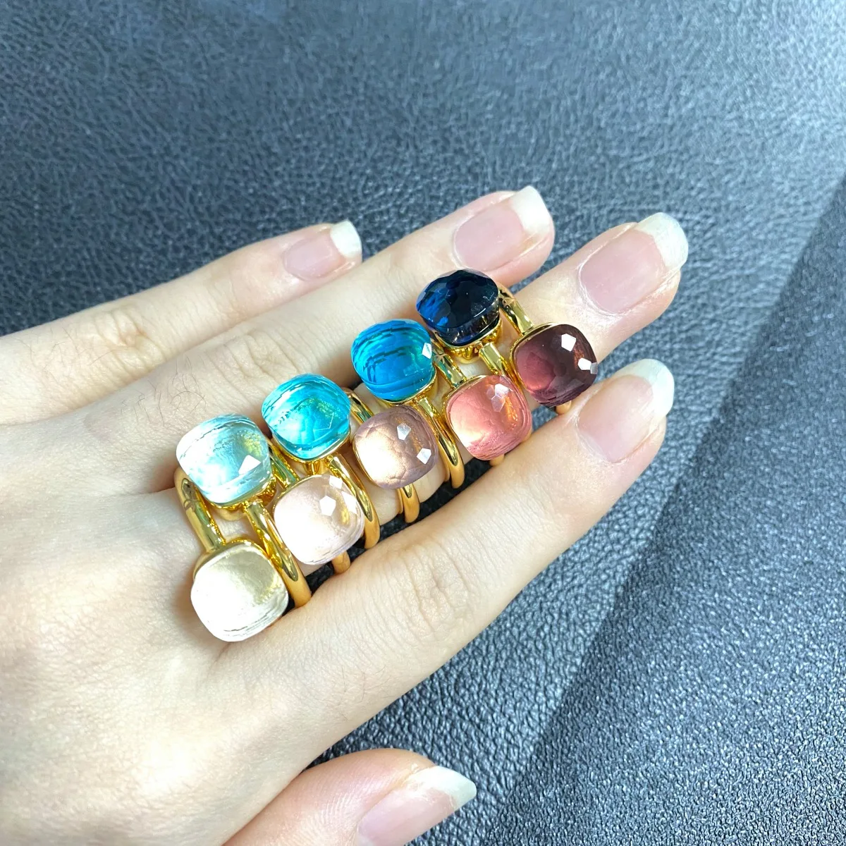 12.6mm Classic Nudo Ring Crystal Ring For Women Fashion Jewelry Gold Plated Candy Color Ring Women Birthday Gift Valentine