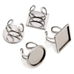 5pcs/Lot 20mm Inner Size Square/Rouind Stainless Steel Adjustable Ring Settings Blank Base,Fit 20mm Glass Cabochons Ring Bezels