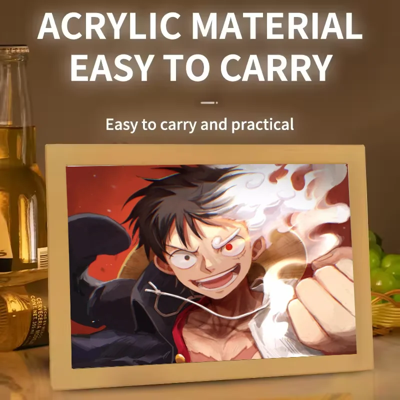 

Цельный светильник, картина, аниме, ночник, фоторамка, соломенная шляпа Луффи, пираты, светодиодные фонари, домашний декор для спальни, мультяшная лунная лампа